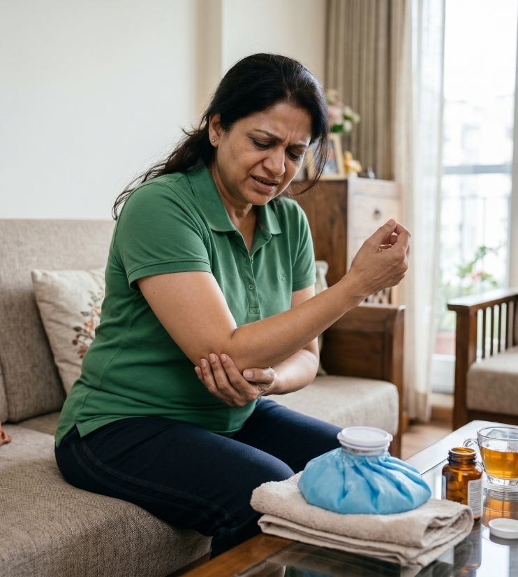 Doctor examining tennis elbow patient