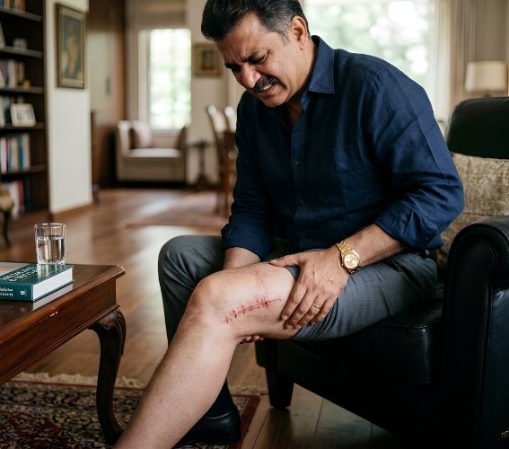 Doctor examining scar pain patient